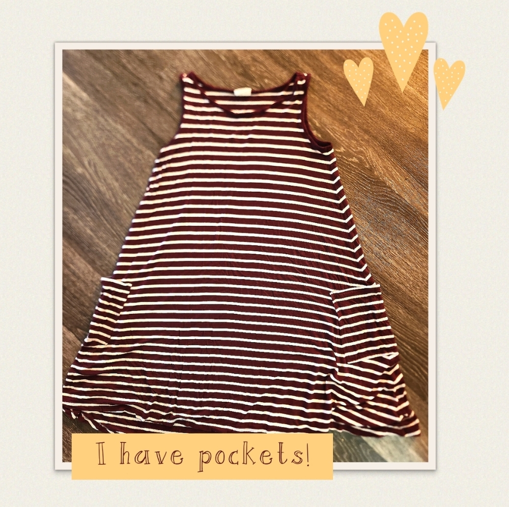 Crazy 8 Pocket Tank Dress Maroon And White stripe Size XL 14